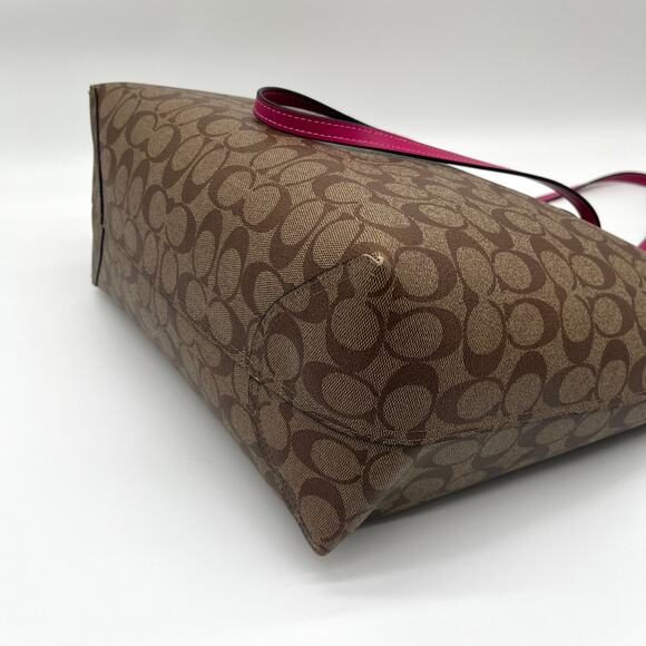 COACH Signature City Tote Bag, Khaki and Pink Leather - Picture 10 of 13